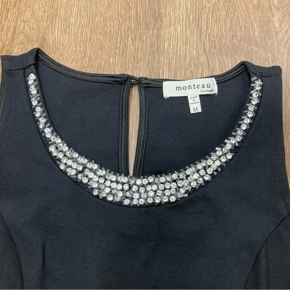 Elegant Little Black Dress with Rhinestone Beaded Neckline Medium - Picture 8 of 13